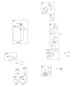 Crankshaft, Piston, Camshaft, Oil Diagram and Parts List for 311707-0116-XX  Briggs and Stratton Engine